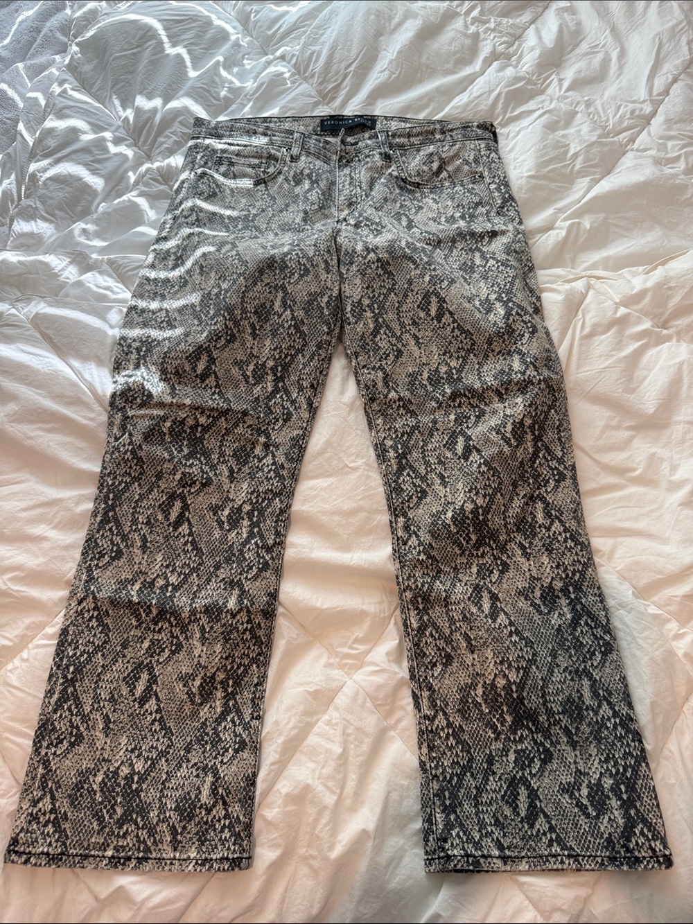 Veronica Beard Snake-Print Jeans — Black & White